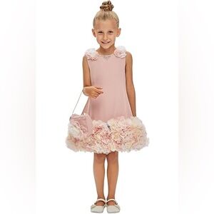 PINK GIRL Pink Floral Girl's Dress with matching bag